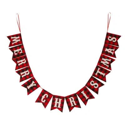 Glitzhome Plaid Banner 8'9" Multi-colored Phrases Novelty Garland