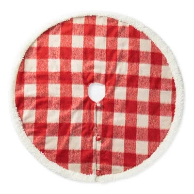 Glitzhome Plaid Tree Skirt In White;red