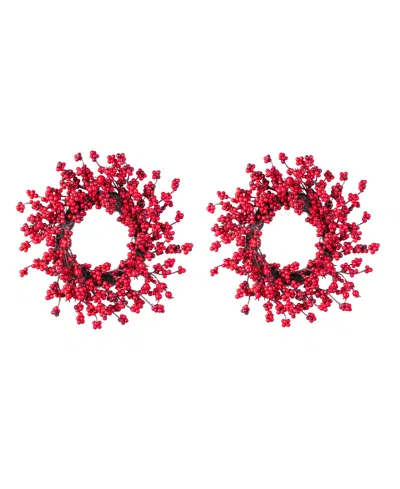 Glitzhome Plastic Christmas Mini Berries Wreaths, Set Of 2 In Multi