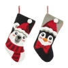 Glitzhome Polar Bear & Penguin Hooked Christmas Stocking In White
