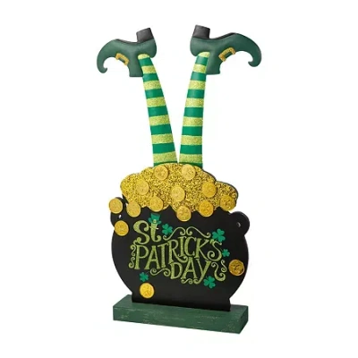 Glitzhome Pot Of Gold Decor St. Patricks Day Porch Sign In Green