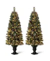 Glitzhome Pre-lit Flocked Pine Artificial Christmas Porch Tree, 5 Feet In Multi Color