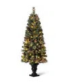 Glitzhome Pre-lit Flocked Pine Artificial Christmas Porch Tree, 5 Feet In Multi Color