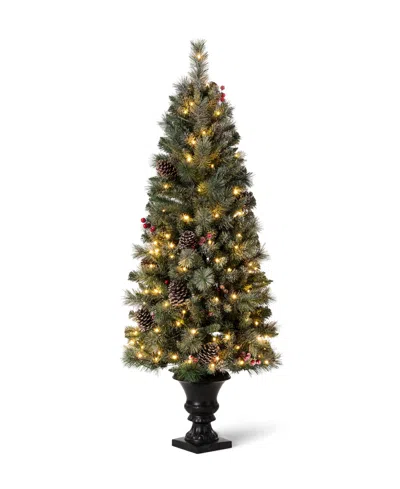 Glitzhome Pre-lit Flocked Pine Artificial Christmas Porch Tree, 5 Feet In Multi Color