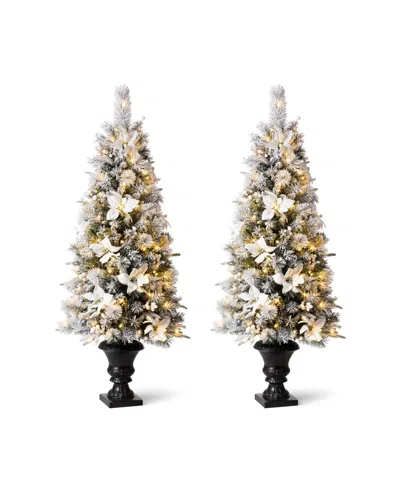 Glitzhome Pre-lit Pine Artificial Christmas Porch Tree, 5 Feet In Multi Color