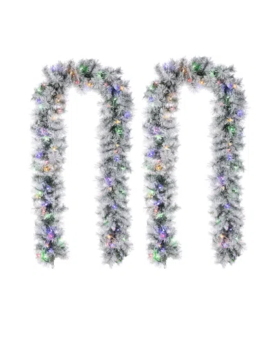 Glitzhome Pre-lit Snow Flocked Greenery Pine Christmas Garlands, Set Of 2 In Multi