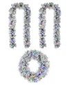 Glitzhome Pre-lit Snow Flocked Greenery Pine Christmas Wreath Matched Garlands, Set Of 3 In Multi