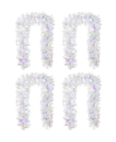 Glitzhome Pre-lit Snow Flocked Pine Christmas Garlands, Set Of 4 In Multi