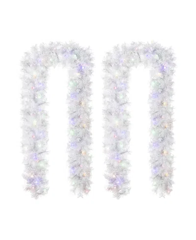 Glitzhome Pre-lit Snow Flocked White Pine Christmas Garlands, Set Of 2 In Multi