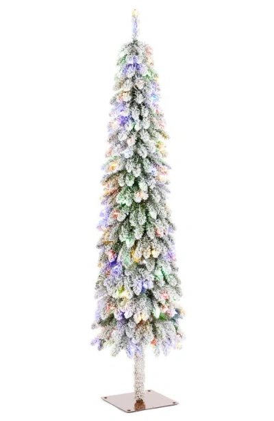 Glitzhome Pre-lit Flocked Artificial Christmas Tree With Warm White/multi-color Lights In Green