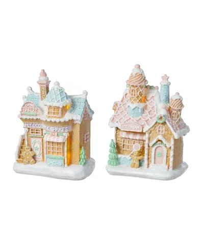 Glitzhome Resin Christmas Macaron Village Table Decor, Set Of 2 In Multi