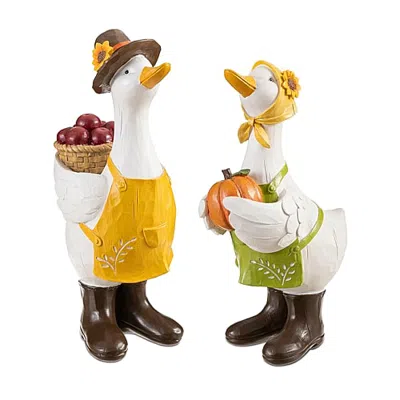 Glitzhome Resin Geese 2-pc. Thanksgiving Tabletop Decor In Multi