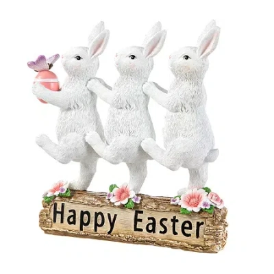 Glitzhome Resin Triple Bunny Easter Tabletop Decor In White