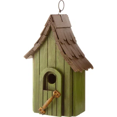 Glitzhome Rustic Garden Distressed Solid Wood Decorative Bird House In Green