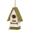 Glitzhome Rustic Garden Distressed Solid Wood Decorative Bird House In Green