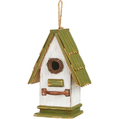 Glitzhome Rustic Garden Distressed Solid Wood Decorative Bird House In Green
