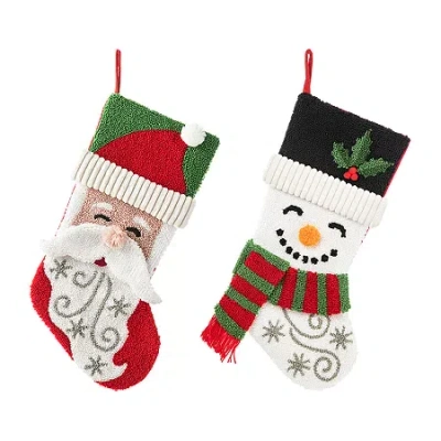 Glitzhome Santa & Snowman Hooked Christmas Stocking In Black