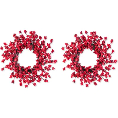 Glitzhome Set Of 2 14"d Christmas Mini Red Berries Wreath In Multi