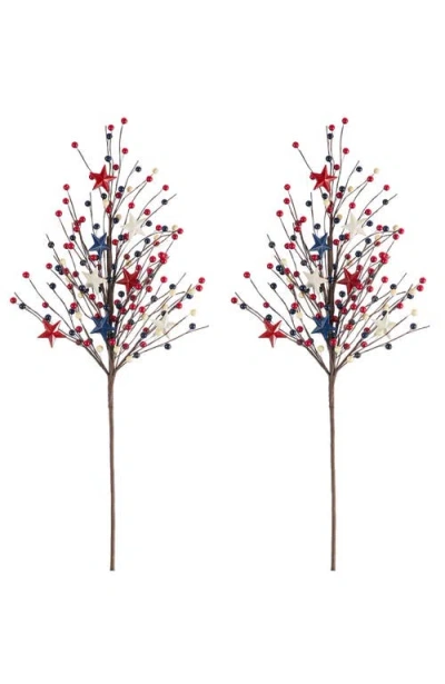 Glitzhome Set Of 2 28"h Patriotic Americana Stars & Berry Picks In Multi
