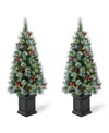 Glitzhome Set Of 2 4ft Pre Lit Pine Artificial Christmas Porch Tree With 80 Warm White Lights, Pinecones And R In Multi