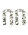 Glitzhome Set Of 2 6ft Pre Lit Flocked Greenery Pine White Poinsettia Christmas Garland, With 50 Warm White Li In Multi