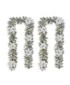 Glitzhome 9' Pre-lit Snow Flocked Greenery Pine Poinsettia Christmas Garland With 50 Warm White Lights Set, 2 In Multi