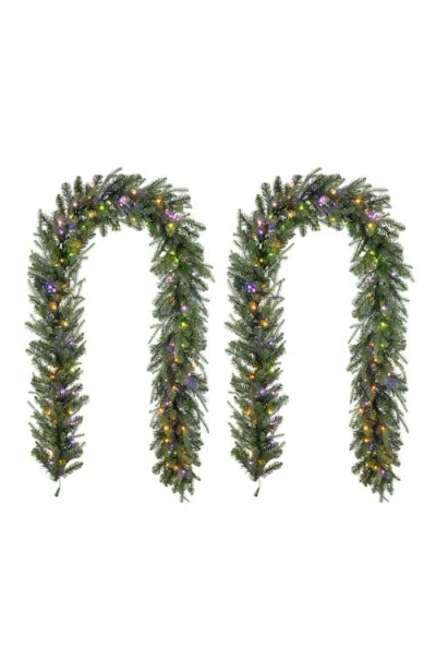 Glitzhome Set Of 2 9ft Pre-lit Pine Garland With Twinkling Lights In Green