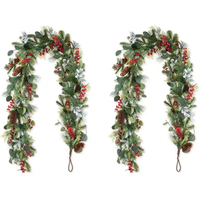 Glitzhome Set Of 2 Artificial Christmas Eucalyptus Garland In Green