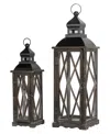Glitzhome Set Of 2 Black Farmhouse Wooden Lanterns With Diamond Window Frame In Black