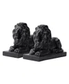 Glitzhome Set Of 2 Black Lying Lion Garden Statue In Black