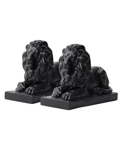 Glitzhome Set Of 2 Black Lying Lion Garden Statue