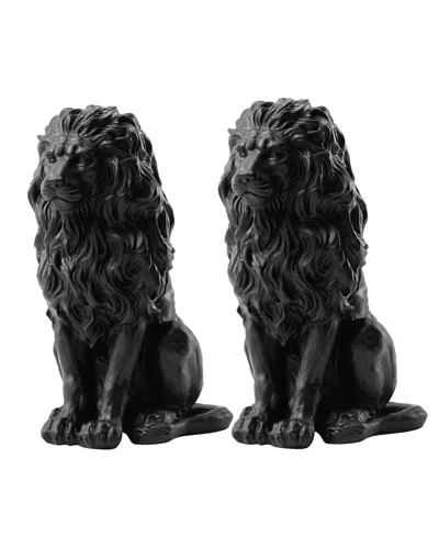 Glitzhome Set Of 2 Black Sitting Lion Garden Statue