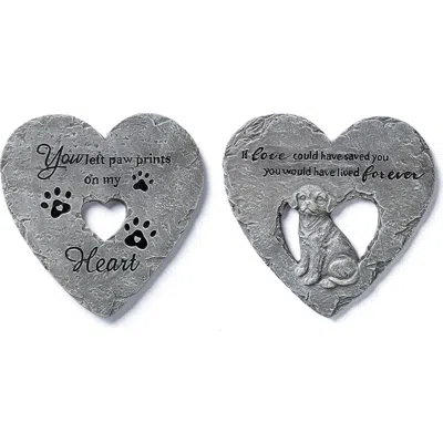 Glitzhome Set Of 2 Cement Heart Shaped Paw Prints And Dog Memory Stepping Stones In Gray