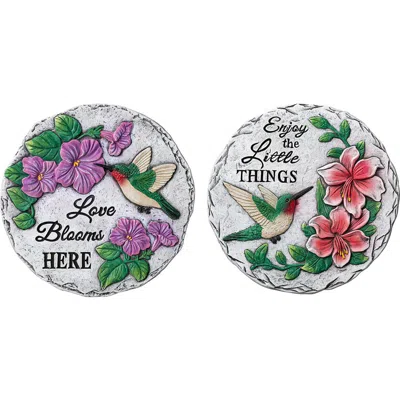 Glitzhome Set Of 2 Cement Hummingbird & Flower Textured Stepping Stones In Multi
