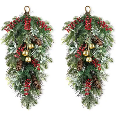 Glitzhome Set Of 2 Christmas Deluxe Bell Dripping Teardrop In Green