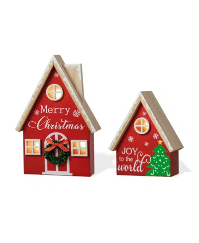 Glitzhome Set Of 2 Christmas Lighted Wooden House Table Decor In Multi