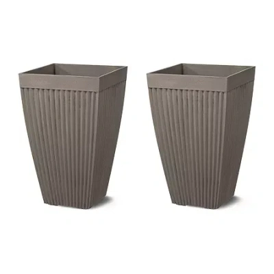 Glitzhome Set Of 2 Concrete Plastic Pot Planters In Gray
