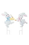 Glitzhome Metal Bunny Painter Easter Yard Art In White