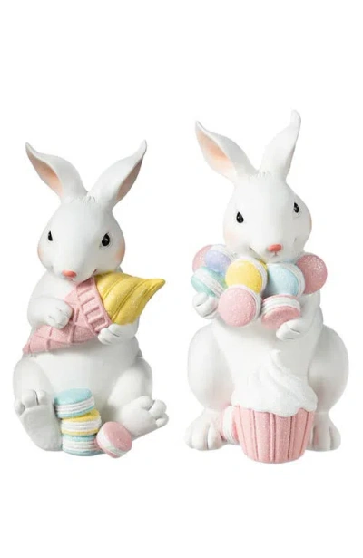 Glitzhome Set Of 2 Easter Resin Bunny Holding Macaron Table Decor In White