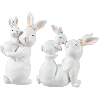 Glitzhome Set Of 2 Easter Resin Bunny Mom And Baby Table Decor In White
