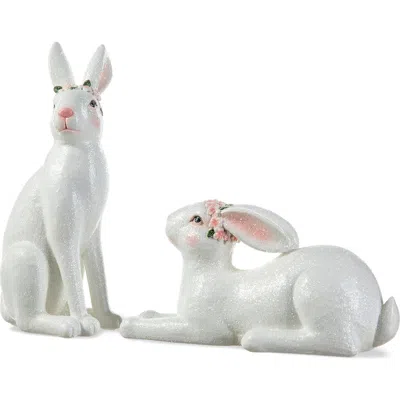 Glitzhome Set Of 2 Easter Resin Bunny Table Decor In White