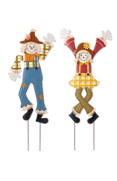Glitzhome Set Of 2 Fall Metal Dancing Scarecrows Yard Stake In Multi