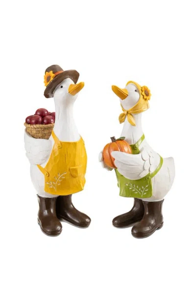 Glitzhome Set Of 2 Fall Resin Geese Table Decor In White