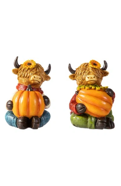 Glitzhome Set Of 2 Fall Resin Highland Cow Table Decor In Multi