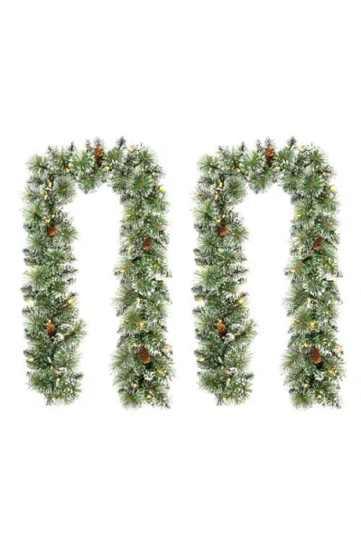 Glitzhome Set Of 2 Frosted Christmas Garland With Lights And Timer In Green