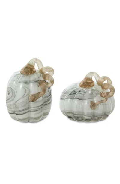 Glitzhome Set Of 2 Glass Short Pumpkins In Gray