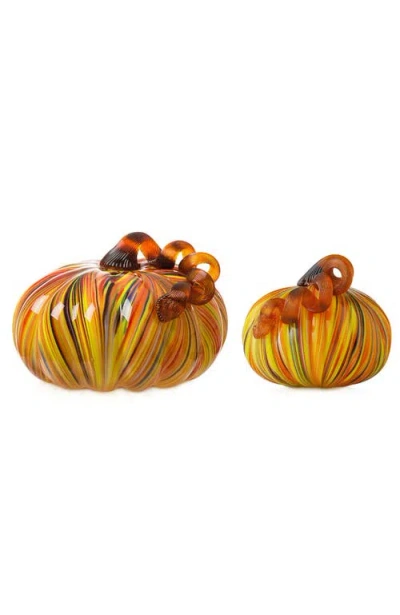 Glitzhome Set Of 2 Glass Short Pumpkins In Orange