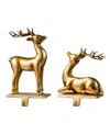 Glitzhome Set Of 2 Gold Resin Standing Sitting Reindeer Stocking Holders In Multi