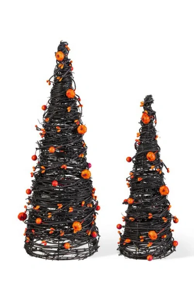 Glitzhome Set Of 2 Halloween Eucalyptus With Bats Pumpkin Cone Table Trees In Black