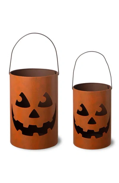 Glitzhome Set Of 2 Halloween Jack O Lantern Bucket In Brown